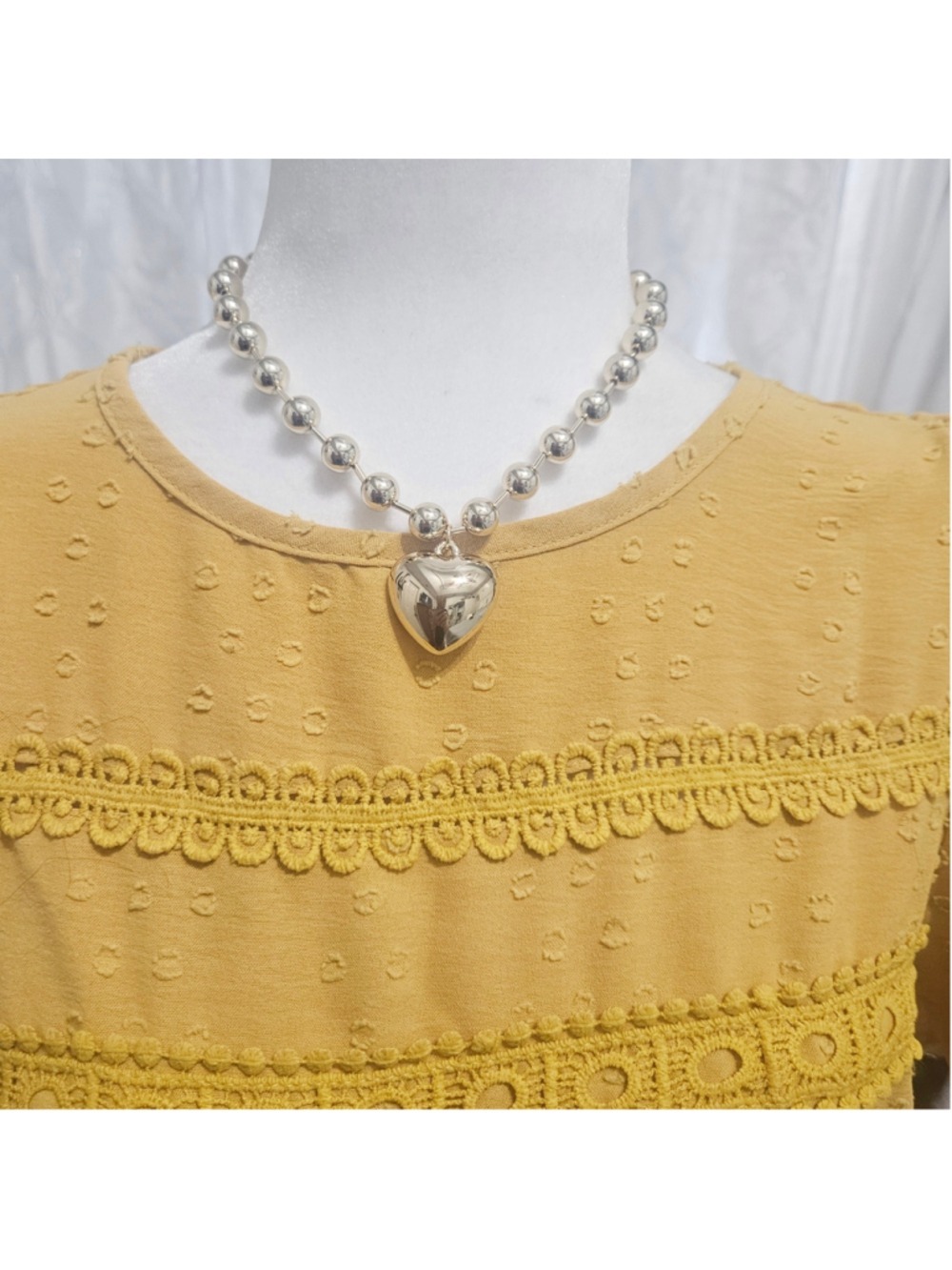 Gold Tone Puffy Heart Pendant Necklace - Picture 4 of 4